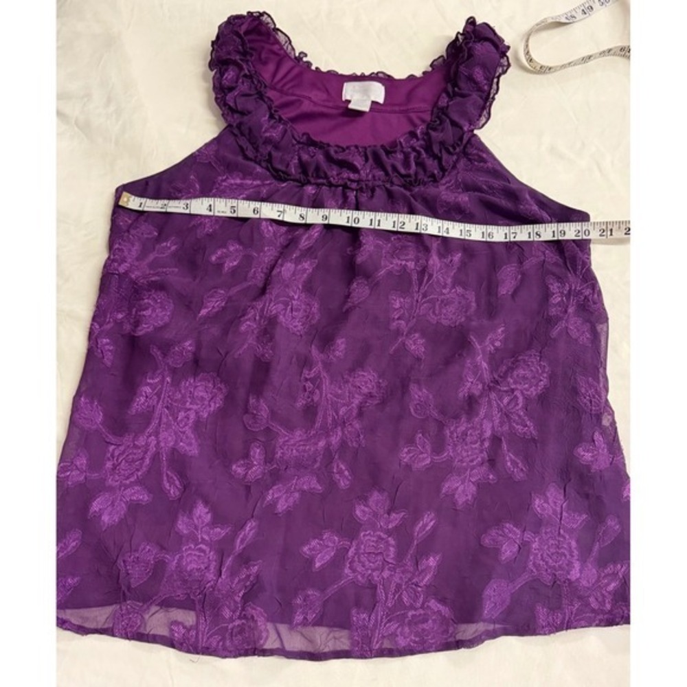 Maurices Y2K Tank Top Purple Floral Burnout Cottagecore Sheer Ruffle Size 20 - Picture 7 of 8